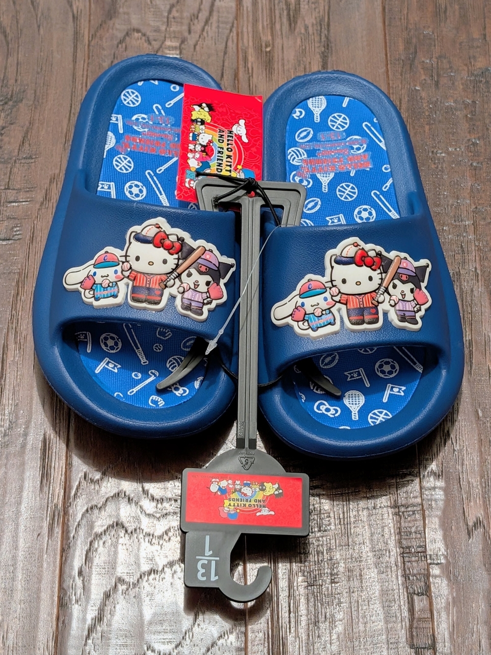 Sanrio Hello Kitty Blue Kids Slide Sandals with Baseball Theme